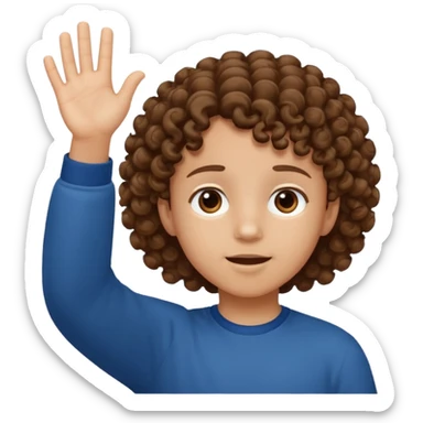 A kid with curly hair with both hands facing up saying 67 sticker