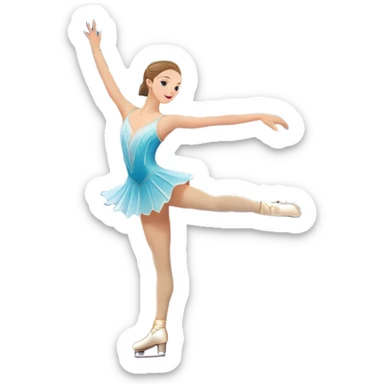 An colorful icon featuring a graceful figure skater performing a spin on the ice. The background includes a grand ice rink palace with shining spotlights and cheering spectators in the stands. Transparent background highlights the elegance and artistry of figure skating sticker