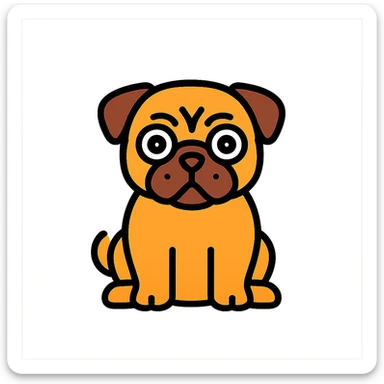sitting pug with big eyes, color icon style, outlined in black sticker
