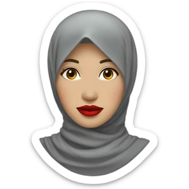 Indonesian women wearing grey hijab with red lipstick sticker