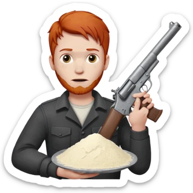 dirty redhead man with gun and pile of flour sticker