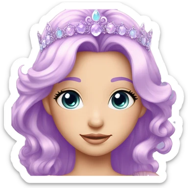 Gorgeous pastel Lady with magical purple-shiny-crystal-hair and tiara and necklace aesthetic sticker
