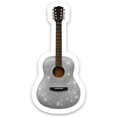 Realistic silver acoustic guitar with sparkly shiny glitter and diamonds on it. sticker