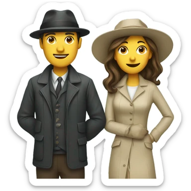 an couple, the man wearing hat and jacket. the gir wearing a dress sticker