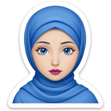 Turkish beautiful finish Konya girl blue eyes with blue hijab islamic dress and had on her hand blue rose lipstick sticker