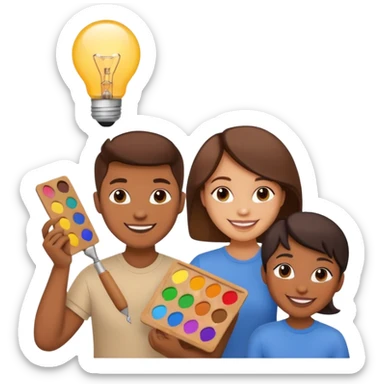 creative team with lightbulb and art palette sticker