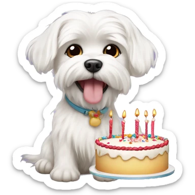  white maltese dog and birthday cake sticker
