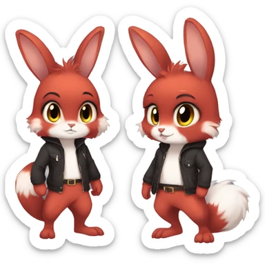 Anthro Sona Cool Edgy Fakemon Full Body Red Rabbit Squirrel Chibi Cute  sticker