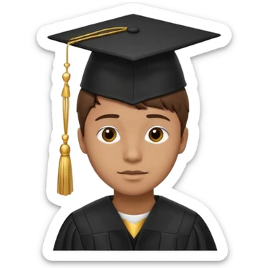 A young man with short brown hair, light brown skin, wearing a black graduation cap with a gold tassel. sticker
