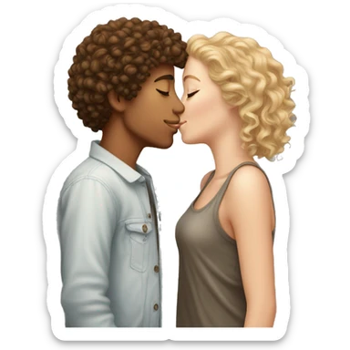White boy kissing White girl with curly hair sticker