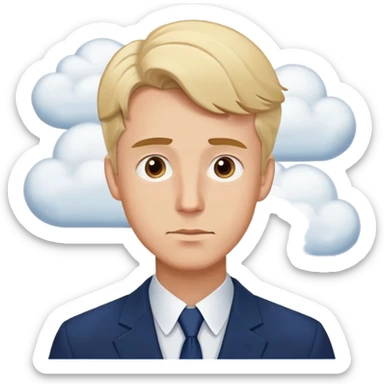 Expressive ,Blond man with brown eyes,curious, cartoon style,navy-blue, background has thought clouds elegant 💭 sticker