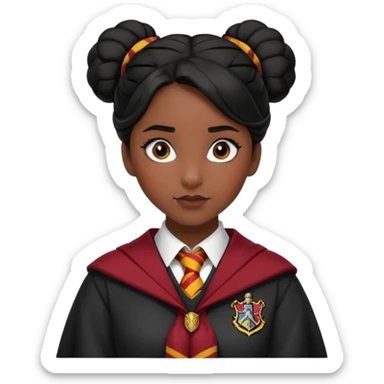alicia spinnet in harry potter, wear hogwarts gryfindor uniform,  thick, black bun hair, black skin sticker