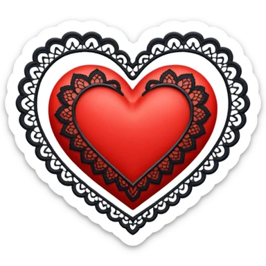 red and black heart with white lace sticker