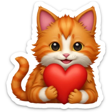 The ginger kitten is hugging a heart, very happy and smiling. sticker
