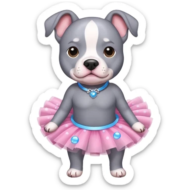 Grey Pibble in a tutu , surrounded by blue bubbles  sticker