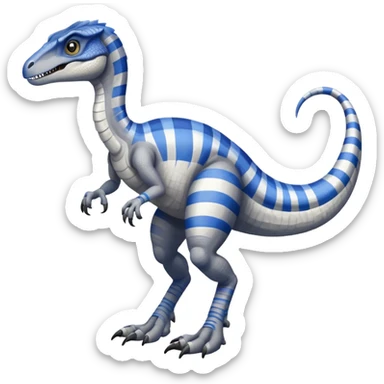 Gray velociraptor with 1 blue stripe on it's back 2 arms 2 legs and 1 tail sticker
