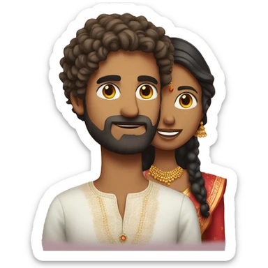 indian girl with curly hair marrying indian guy with straight hair and beard sticker
