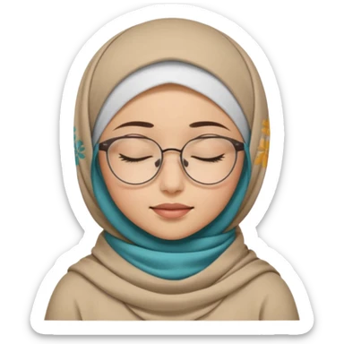 A hijabi girl with glasses, closed eyes, calm sticker