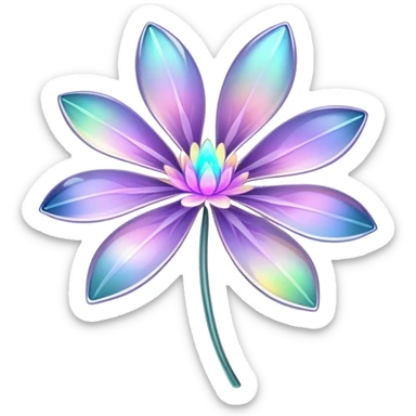 Dark Pastel iridescent transparent bio-luminescent flower with thin glossy glass petals sticker