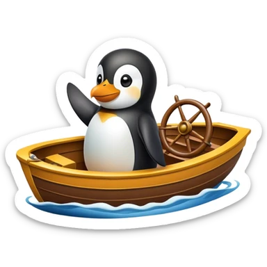 Penguin driving a boat sticker