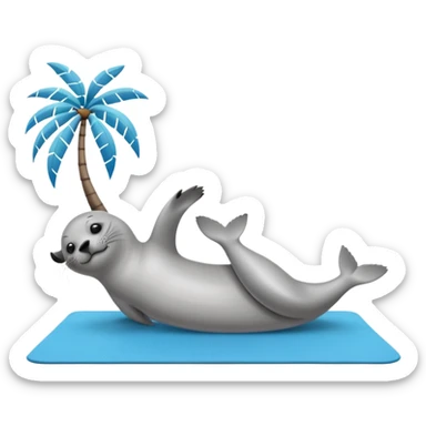 Seal doing pilates on a yoga mat on an island sticker