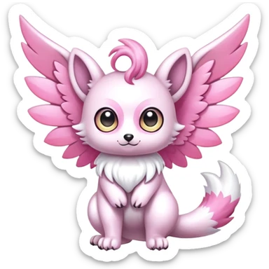 Shiny epic glittery divine white gold pink animal-fakemon-creature with head-ear-wings, cute, adorable, big eyes, fluffy tail sticker