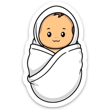 tanned baby swaddled in a white blanket sticker