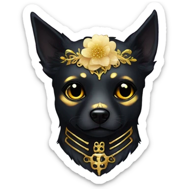 Black iridescent dog fox zombie skeleton gold mechanical nebula galaxy stars flowers fairy lights vintage sticker