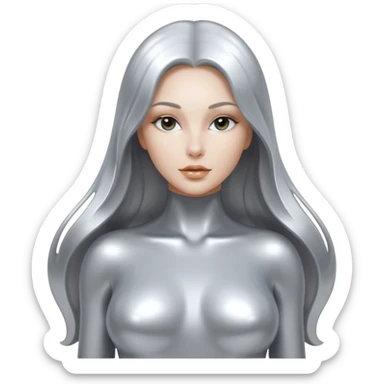 abstract sensual body silhouette, liquid silver chrome, smooth curves,chrome silver long hair, chrome metallic silver full face  and body sticker