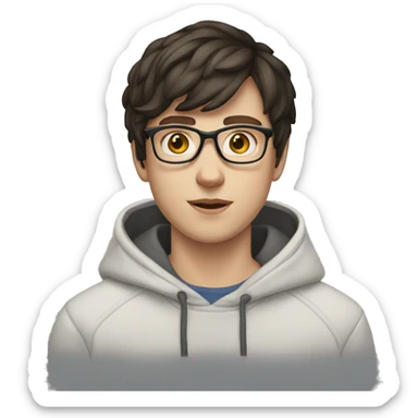 18 yo white boy dark short hair with glasses in a hoodie  sticker