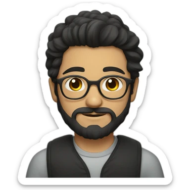 a portrait of a turkish boy with glasses and beard with long hair sticker