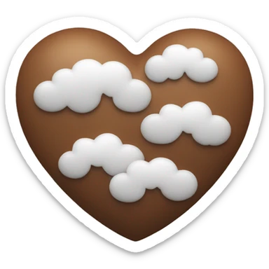 brown heart with three small clouds sticker