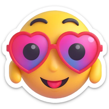 3D smiley emoji, large eyelashes, girly, heart-shaped sunglasses, loving eyes sticker