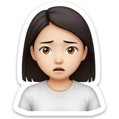 dark circles eyes frightened asian girl with white t-shirt sticker