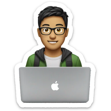eric nguyen coding with glasses on a macbook sticker