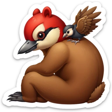 Woodpeckers taping on the bear sticker