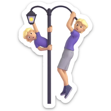 blond teenage boy clinging to a lamppost in strong wind sticker