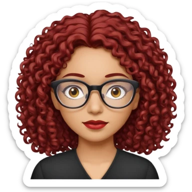 hispanic women with brown eyes and clear glasses and dark red  curly hair sticker