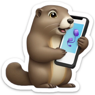 a purple marmot with a phone in the hand, calling sticker