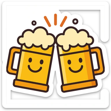 cheerful icon of two beer mugs clinking together with smiling faces sticker