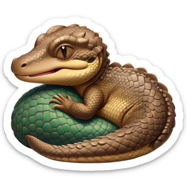 Meme-Worthy cute Sleeping Monitor Lizard Portrait Emoji, Head resting peacefully with a contented smile, showcasing intricately patterned scales and eyes gently closed in serene slumber, Simplified yet comically adorable features, highly detailed, glowing with a soft, drowsy earthy light, high shine, relaxed and utterly lovable, stylized with an air of playful laziness, bright and heartwarming, soft glowing outline, capturing the essence of a sleeping reptilian guardian that feels destined to become the next viral icon of adorable rest! sticker