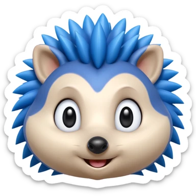 blue hedgehog emoji with long forward-facing quill spikes, smooth rounded face, large oval eyes with black pupils, small black nose, thin confident smile, 3D Apple emoji style, 1:1, clean shading, cute but energetic expression
 sticker