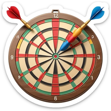 A dartboard with darts firmly stuck in the bullseye, surrounded by the colorful sections of the target. The background conveys a competitive atmosphere, with a subtle focus on precision and skill in the game of darts. sticker