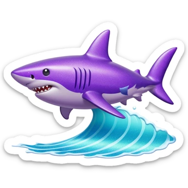 purple glitter shark on a cyan wave sticker