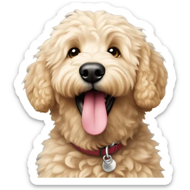 playful light fur golden doodle with tongue out sticker