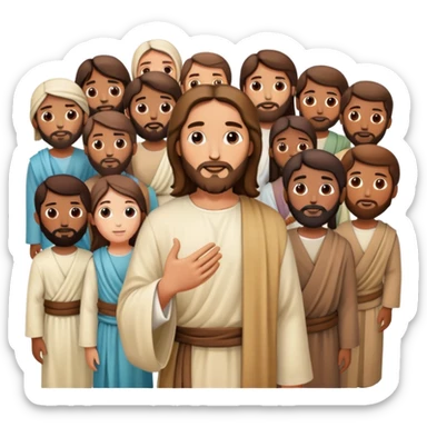 Jesus with his disciples and followers, a group of people gathered around Jesus sticker