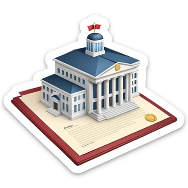 Government building with a certificate document in front sticker