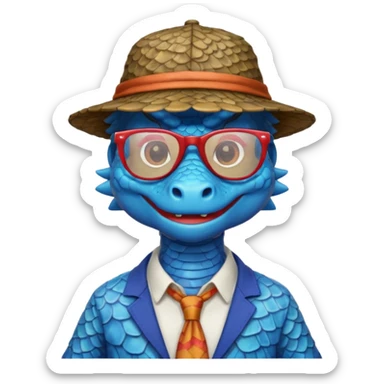 blue dragon with shirt hat and glasses sticker