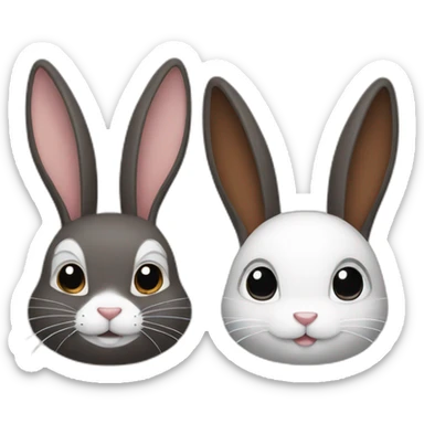 a brown rabbit and a black and white rabbit sticker