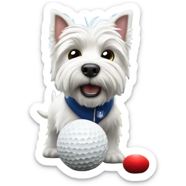 Westie dog playing golf at ibrox stadium sticker